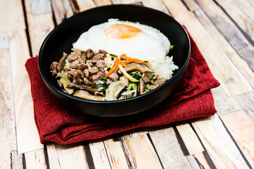 Handmade Korean bibimbap ready to eat