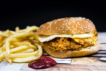 Cheese burger - American cheese chicken burger with fresh salad