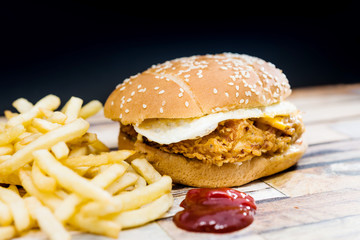 Cheese burger - American cheese chicken burger with fresh salad