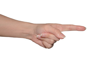 the index finger shows on the white isolated background