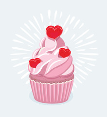 Cupcake decorated with a heart shaped cake pick