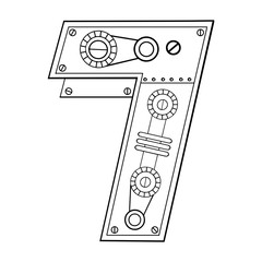 Mechanical number 7 engraving vector illustration