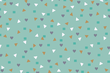 Abstract background with triangle, square and heart shape on pastel blue background with copy space by hand drawn illustration. Concept to present cute and beautiful wallpaper in minimal style.