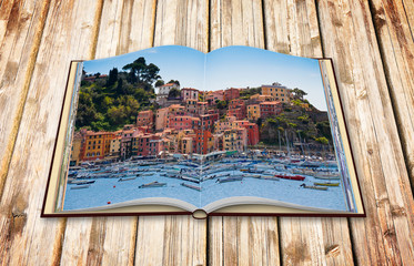 Beautiful old Lerici town in Liguria region (Italy) - 3D render concept image of an opened photo book isolated on white - I'm the copyright owner of the images used in this 3D render