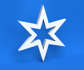 3d white Christmas snowflake isolated on blue background