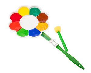 Flower shaped art palette with paintbrushes