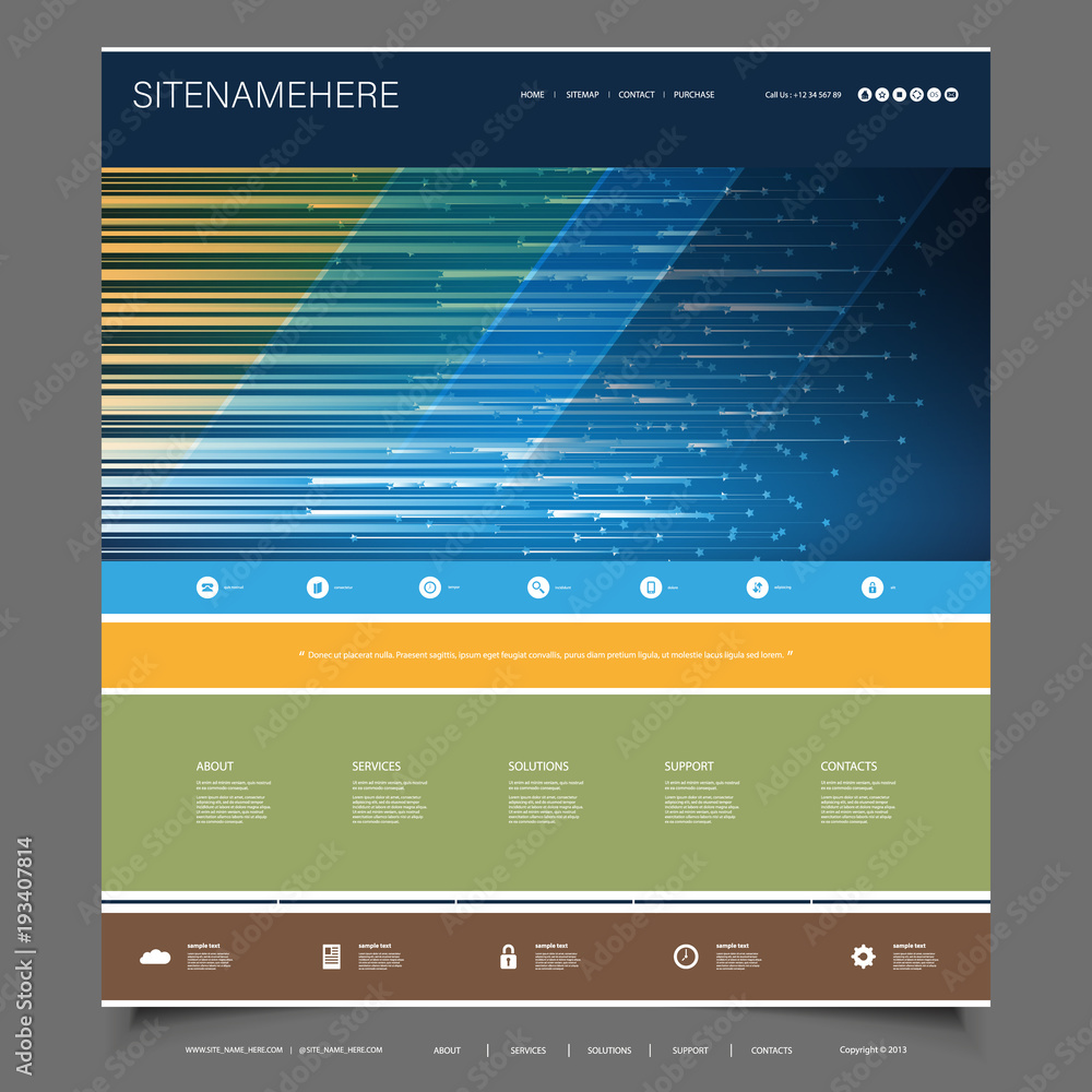 Aufkleber business or technology website template design with abstract colorful striped header