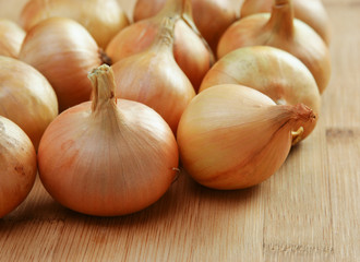 onions on a kitchen cutting board