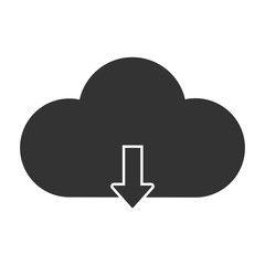 Virtual cloud download icon. Flat vector illustration in black on white background.