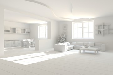 Naklejka na ściany i meble White room with sofa. Scandinavian interior design. 3D illustration