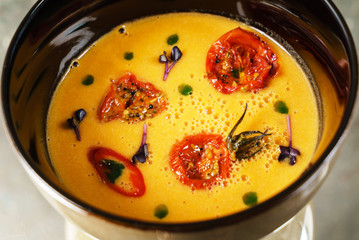 pumpkin soup with roasted tomatoes