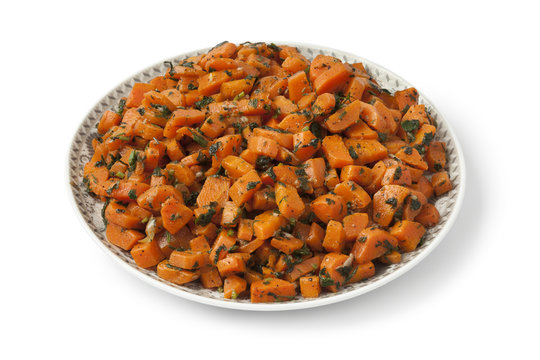 Moroccan dish with carrot salad and herbs