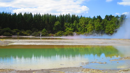 Steam raising from a thermal lake