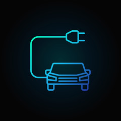Car with plug blue icon in thin line style