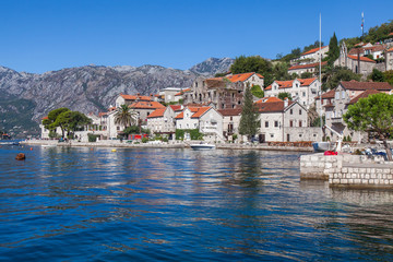 View of the City of Perast on the shore of Kotor Bay. Montenegro. 