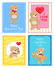 Happy Valentines Day Postcards with Soft Bears