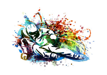 Vector color illustration of a skier