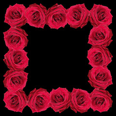 Frame of red roses on a black background 