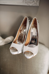 Beige bridal open toe shoes