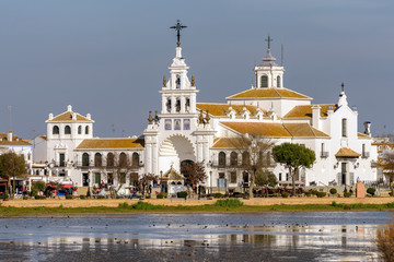 Famous Virgen del Rocio hermitage in picturesque El Rocio village, Huelva, Spain.