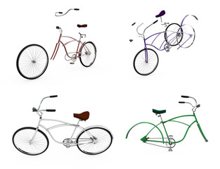 Obraz premium Bikes at a parking place, Bicycles, Bike theme elements, Street speed sport bicycle, Bikes isolated on white background - 3d Rendering