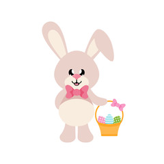 cartoon easter bunny with basket and eggs