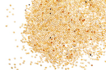 Bird seed pile, millet isolated on white background, top view