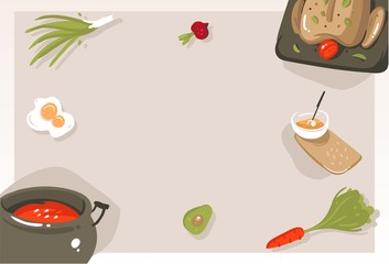 Fototapeta premium Hand drawn vector abstract modern cartoon cooking class concept illustrations poster card with copyspace and place for your text isolated on grey background