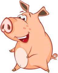  Illustration of a Cute Pig. Cartoon Character 