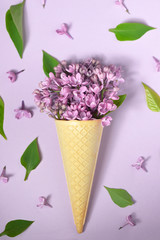 Ice cream cone with purple lilac