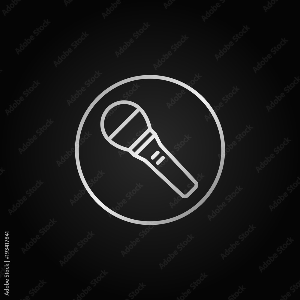 Poster microphone in circle vector silver line icon or design element