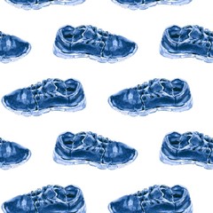 Seamless pattern with blue sneakers. Illustration suitable for fabric and covers