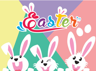 Very Happy Easter,bunny and egg with color background.vector