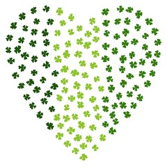 Green Clovers Heart for St. Patrick's Day. Irish Clover Laef. Typographic design for St. Patrick Day. Savoyar Doodle Style.