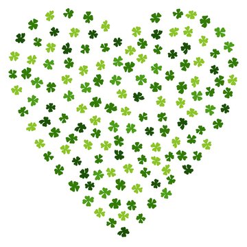 Green Clovers Heart for St. Patrick's Day. Irish Clover Laef. Typographic design for St. Patrick Day. Savoyar Doodle Style.