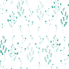 Seamless pattern with herbs. A variety of fictional grass green colors on a white background. Vector illustration.