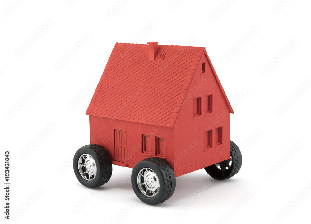 Poster red house on wheels isolated on white with clipping path