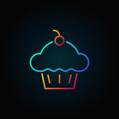 Cup cake with cherry icon. Vector cupcake outline sign