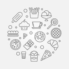 Fast food round illustration - vector unhealthy food concept