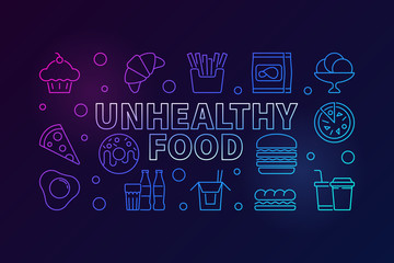 Unhealthy food colored vector outline banner or illustration