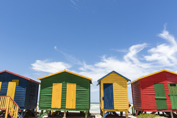 Colorful huts/ houses along the beach in Muizenberg, South Africa