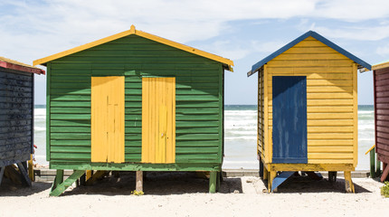 Colorful huts/ houses along the beach in Muizenberg, South Africa