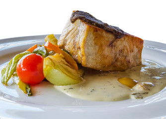  pavé d'espadon, sauce vierge, légumes poêlés