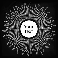 Circles drawn in a circle, directed in different directions. Place for the text. Sketch, doodle, vector illustration on black background