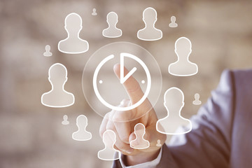 Businessman presses button clock web time cooperation network