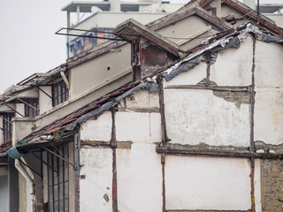 The cross section of traditional Shanghai house with attic, already abandoned home.
