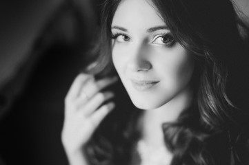 beautiful bride posing in hotel. wedding in the style of fine art