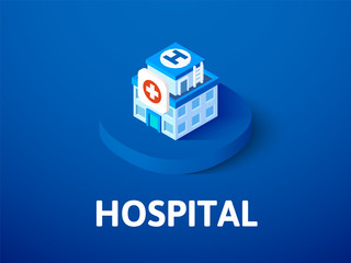 Hospital isometric icon, isolated on color background
