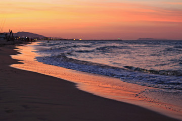 Pink sunset on the seashore