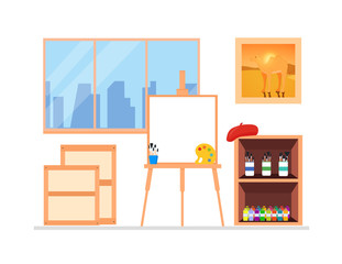 Painter artist workshop room interior